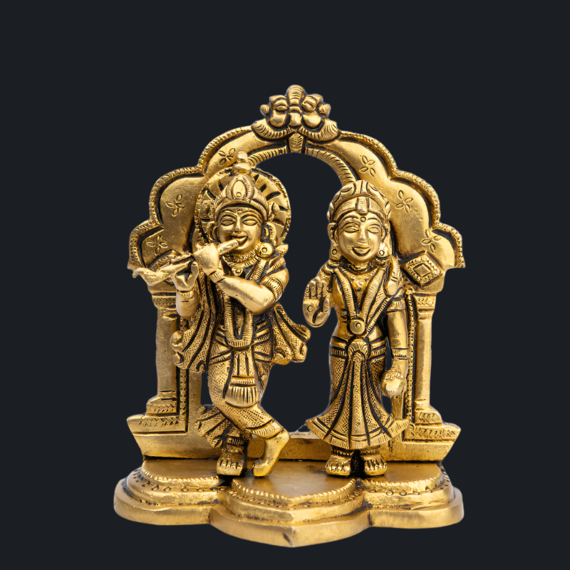 Handcrafted Brass Radha Krishna with Rear Frame – Krishna and Radha Sculpture