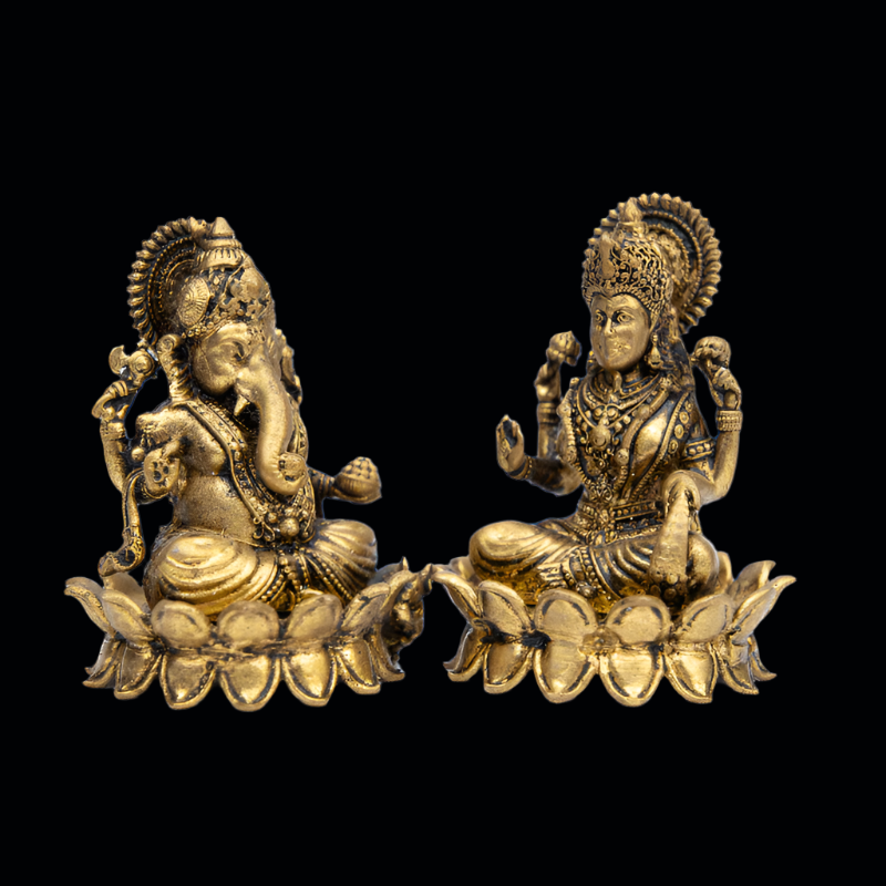Elite Brass Lakshmi Ganesha on Lotus Medium Size – Divine Blessings on Lotus Seat