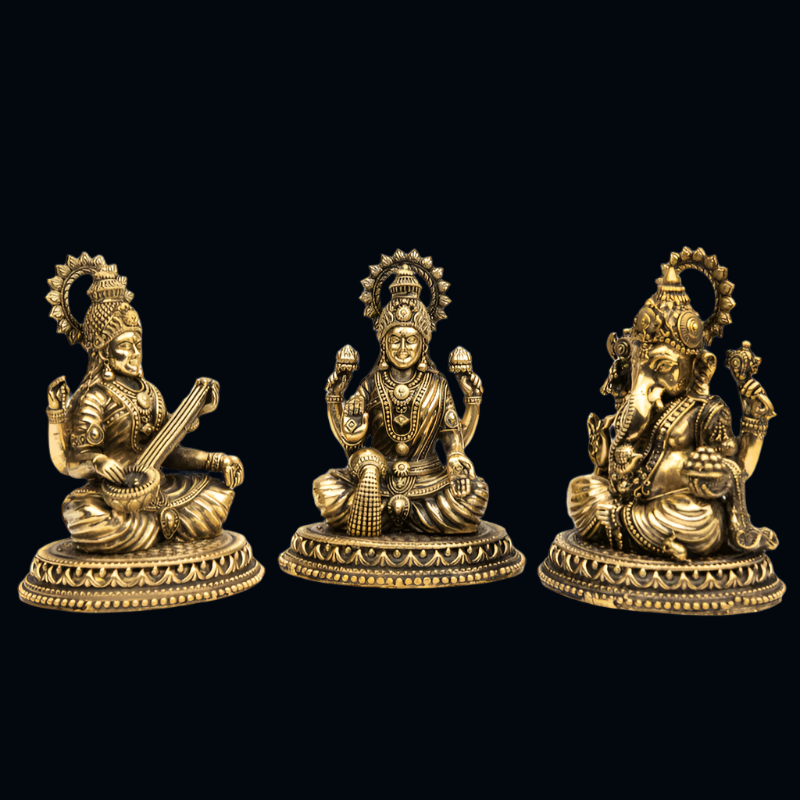 Elite Brass Lakshmi Saraswati Ganesha Large Size – Perfect Trio for Wisdom and Wealth