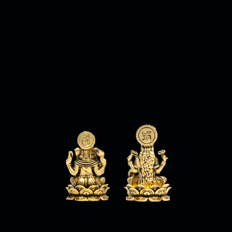 Elite Brass Lakshmi Ganesha on Lotus Throne Small Size – Divine Blessings of Wealth and Wisdom