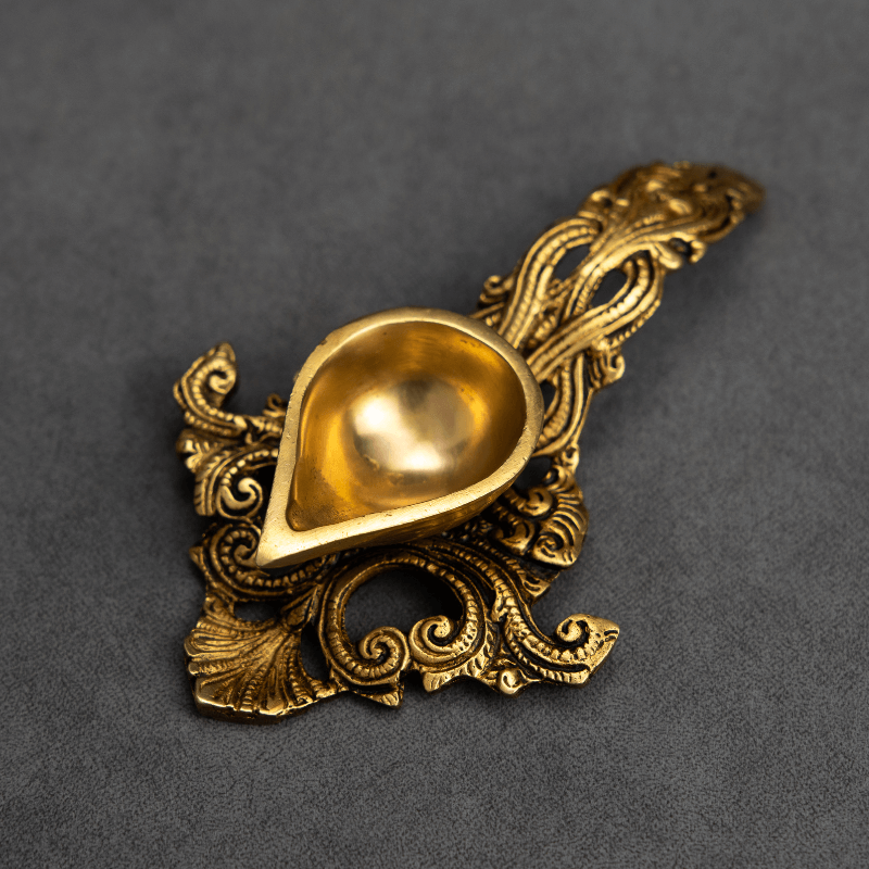 Handcrafted Brass Spoon Diya with Curved Spoon – Perfect for Pooja and Lighting