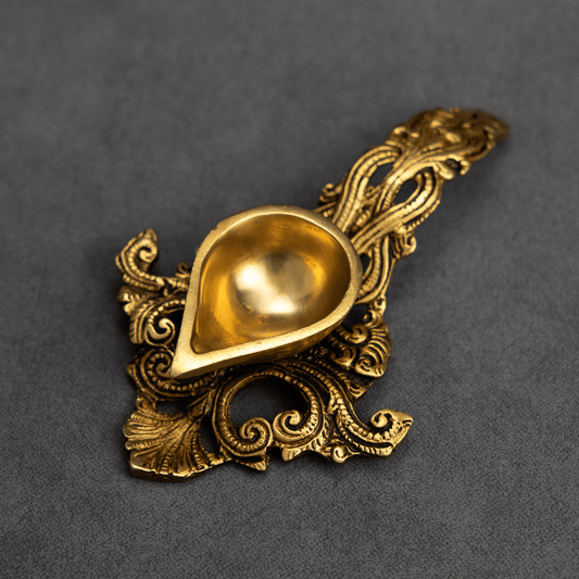 Handcrafted Brass Spoon Diya with Curved Spoon – Perfect for Pooja and Lighting