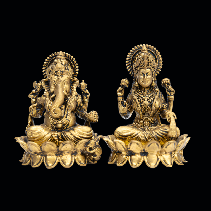 Elite Brass Lakshmi Ganesha on Lotus Medium Size – Divine Blessings on Lotus Seat