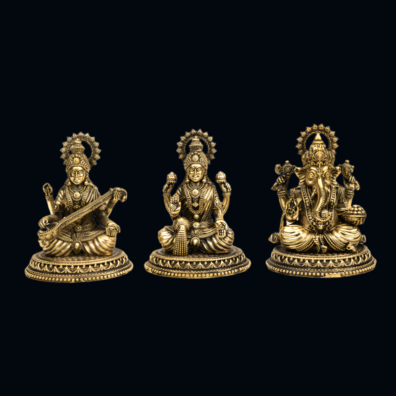 Elite Brass Lakshmi Saraswati Ganesha Large Size – Perfect Trio for Wisdom and Wealth