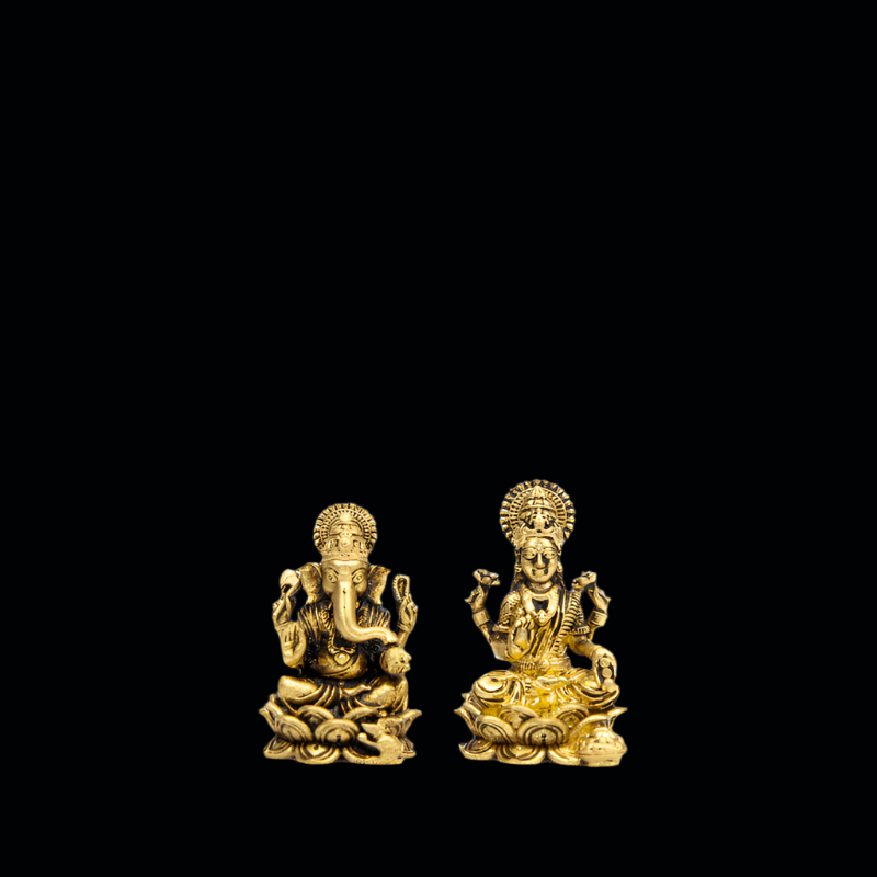 Elite Brass Lakshmi Ganesha on Lotus Throne Small Size – Divine Blessings of Wealth and Wisdom