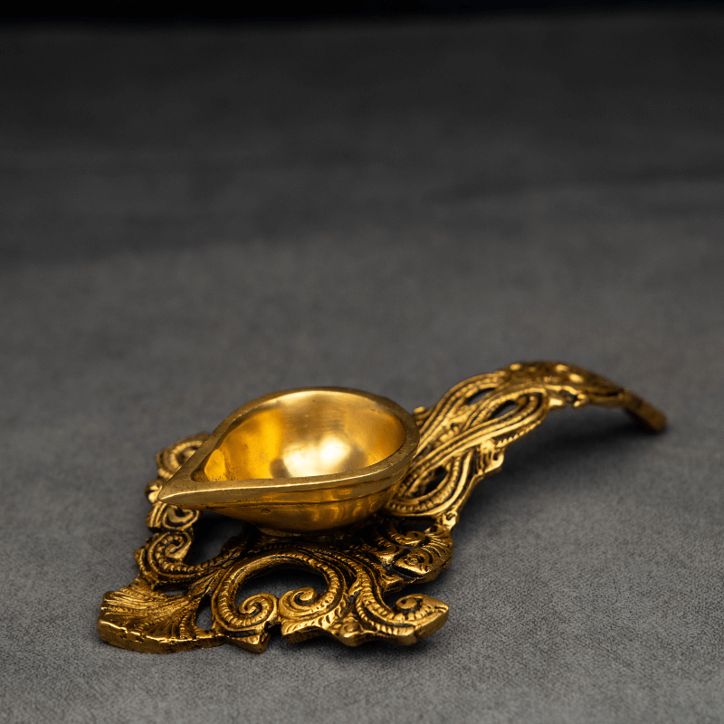 Handcrafted Brass Spoon Diya with Curved Spoon – Perfect for Pooja and Lighting