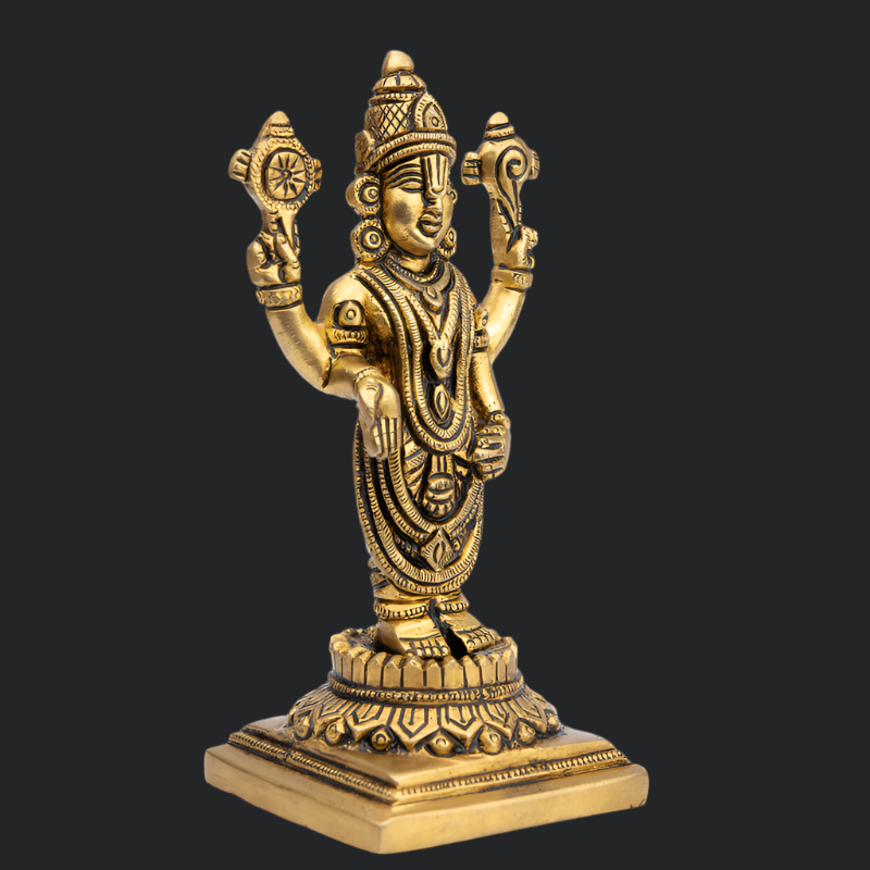 Handcrafted Brass Balaji on Flower Base – Lord Balaji Statue for Pooja