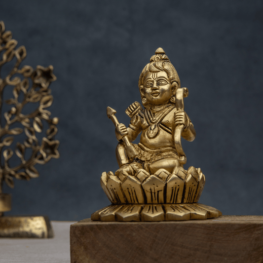 Handcrafted Brass Ram Lala Sitting with Dhanush – Baby Ram Idol for Home Decor