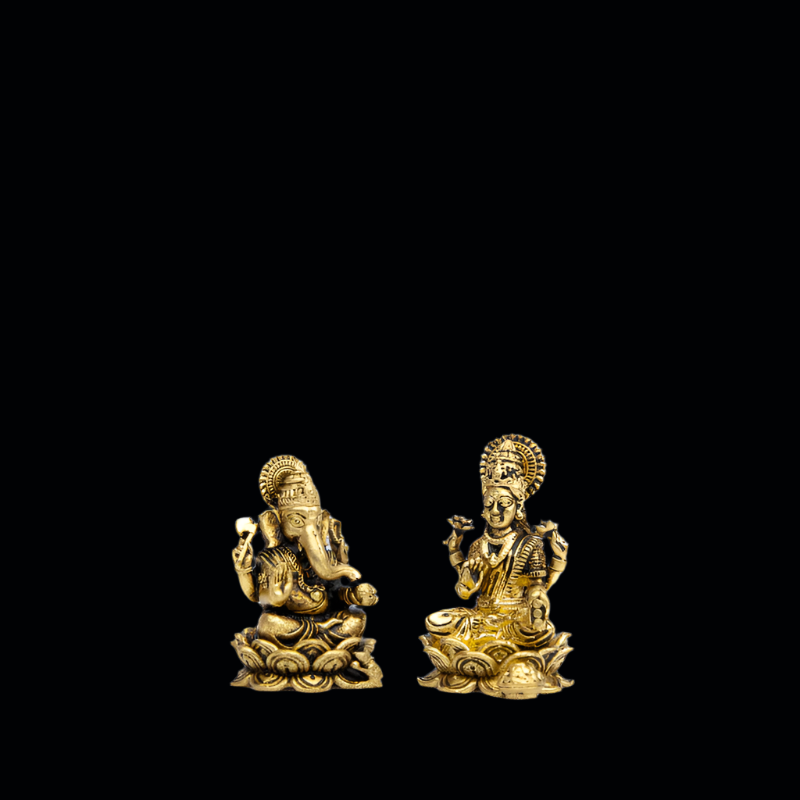 Elite Brass Lakshmi Ganesha on Lotus Throne Small Size – Divine Blessings of Wealth and Wisdom