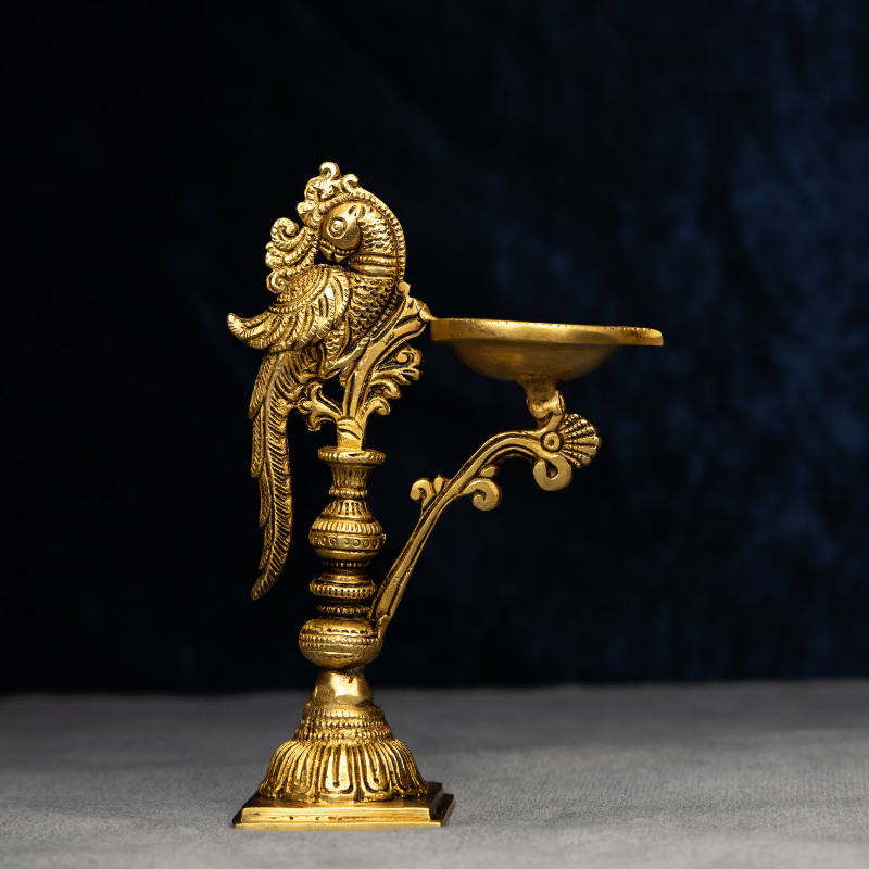Handcrafted Brass Parrot Deepak with Heavy Base – Vintage Parrot Design Diya