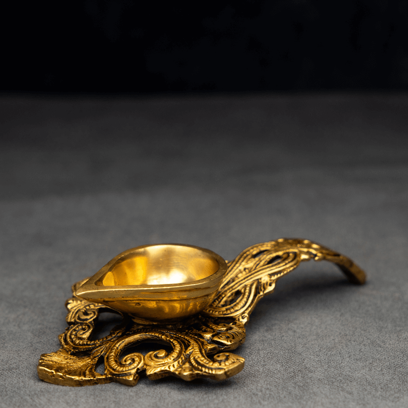 Handcrafted Brass Spoon Diya with Curved Spoon – Perfect for Pooja and Lighting