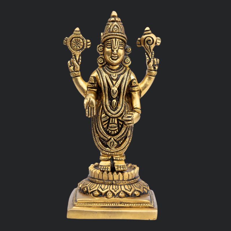 Handcrafted Brass Balaji on Flower Base – Lord Balaji Statue for Pooja