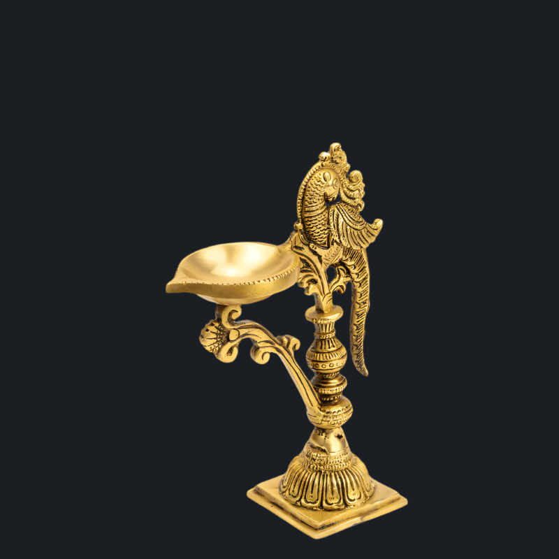 Handcrafted Brass Parrot Deepak with Heavy Base – Vintage Parrot Design Diya