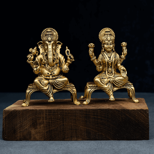 Elite Brass Lakshmi Ganesha on Chowki Large Size – Perfect for Pooja Room