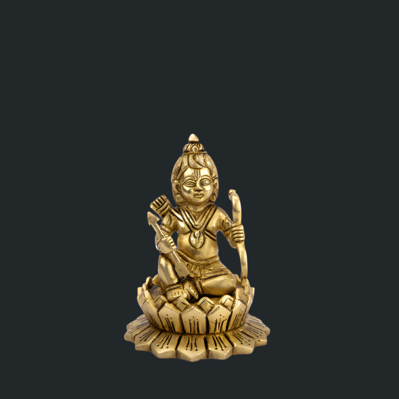 Handcrafted Brass Ram Lala Sitting with Dhanush – Baby Ram Idol for Home Decor