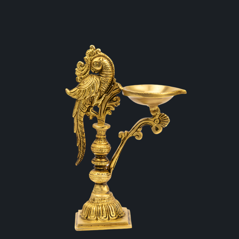 Handcrafted Brass Parrot Deepak with Heavy Base – Vintage Parrot Design Diya