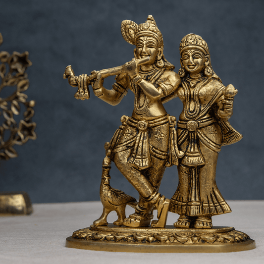 Handcrafted Brass Radha Krishna with Special Design Base – Eternal Love Sculpture