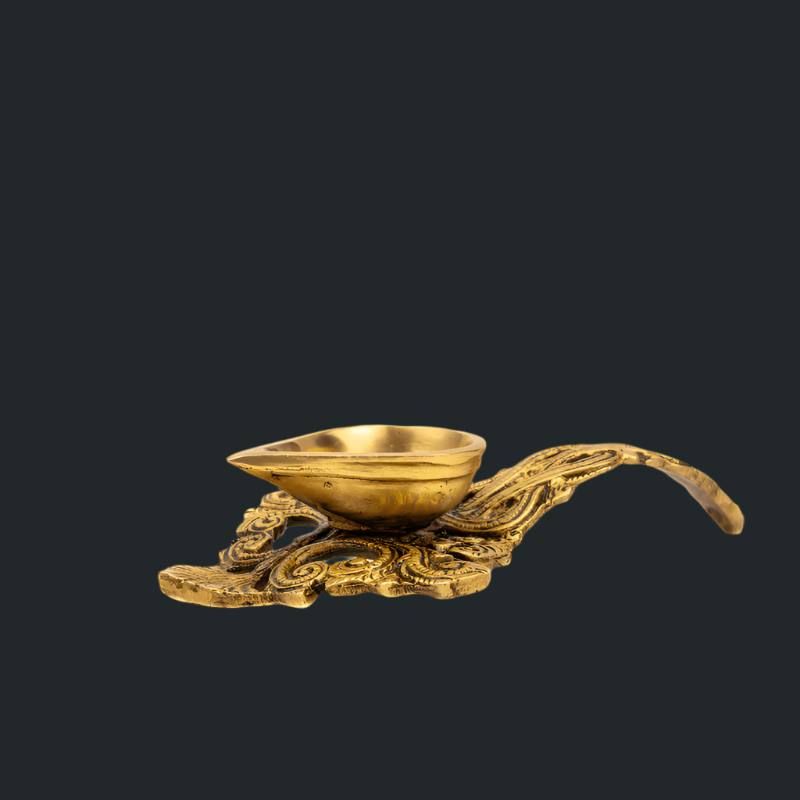 Handcrafted Brass Spoon Diya with Curved Spoon – Perfect for Pooja and Lighting