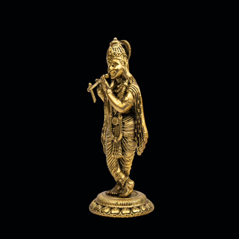 Elite Brass Krishna with Flute Idol – Lord Krishna Figurine for Devotion