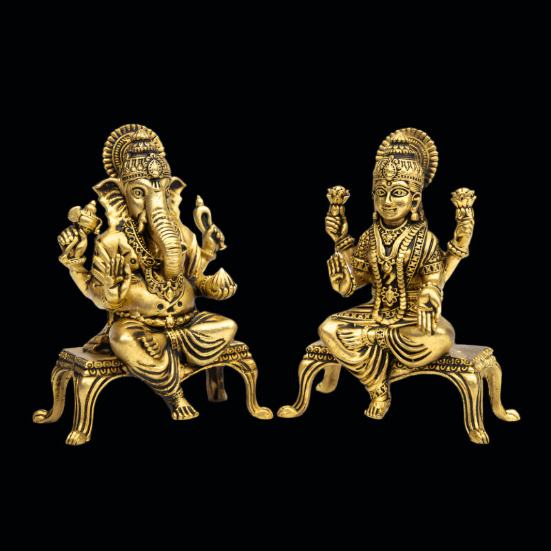 Elite Brass Lakshmi Ganesha on Chowki Large Size – Perfect for Pooja Room