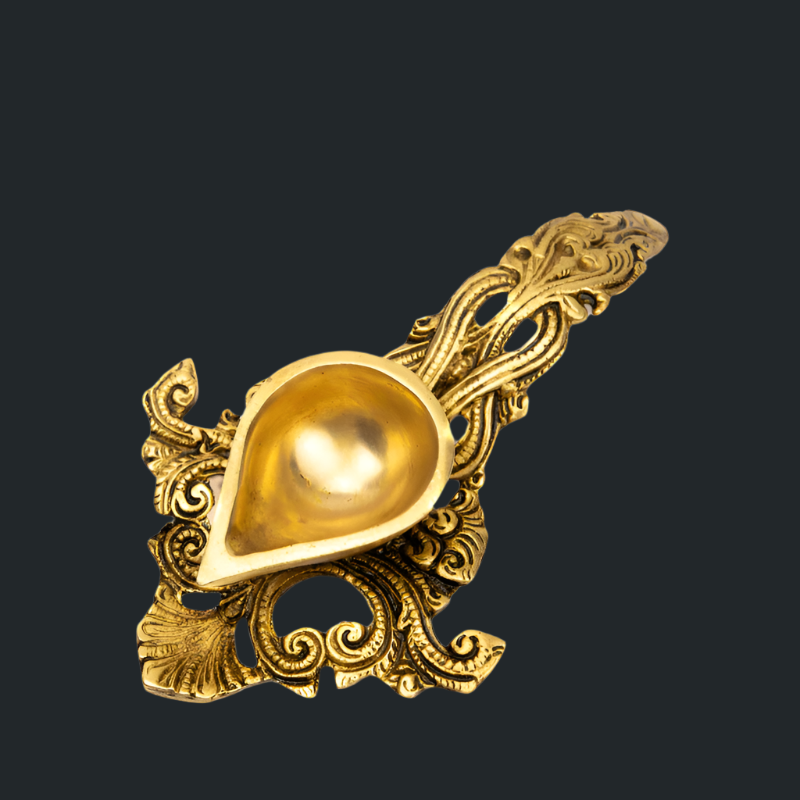 Handcrafted Brass Spoon Diya with Curved Spoon – Perfect for Pooja and Lighting