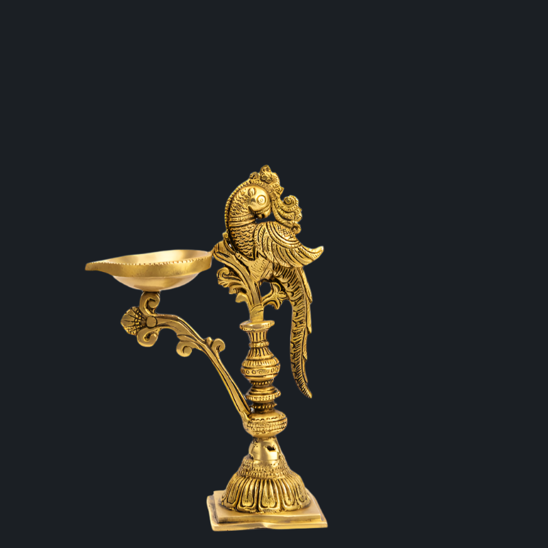 Handcrafted Brass Parrot Deepak with Heavy Base – Vintage Parrot Design Diya