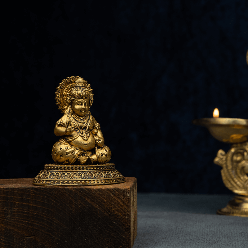 Elite Brass Kuber Idol with Special Design Circular Base – Wealth God Statue for Pooja