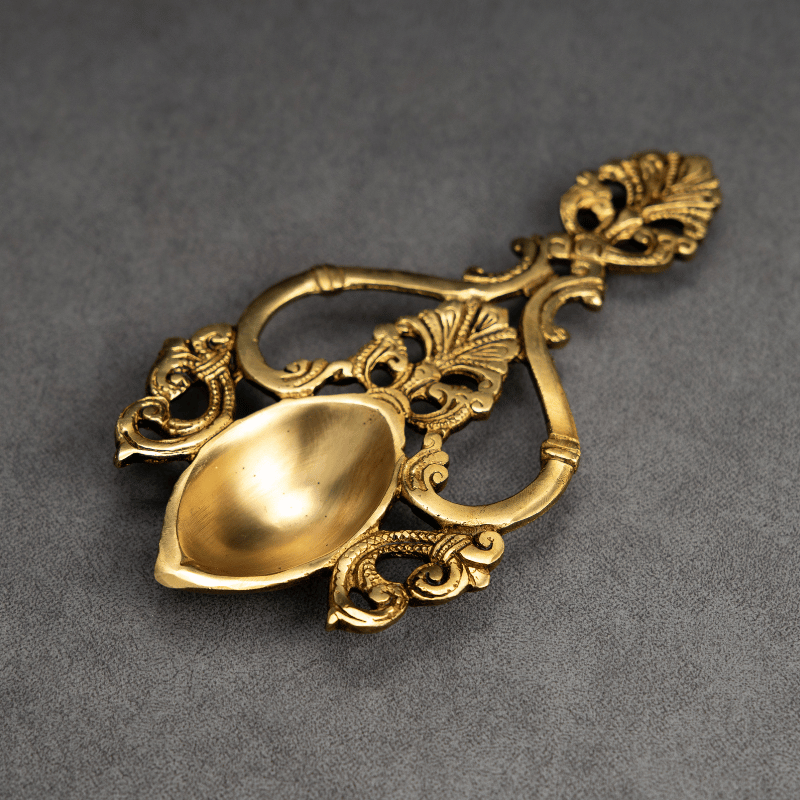 Handcrafted Brass Spoon Diya with Decorative Handle – Ideal for Pooja and Home Lighting