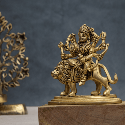 Handcrafted Brass Durga Maa on Lion – Powerful Goddess Durga Statue