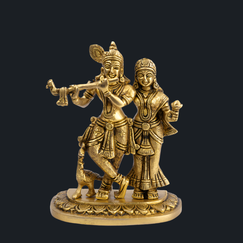 Handcrafted Brass Radha Krishna with Special Design Base – Eternal Love Sculpture