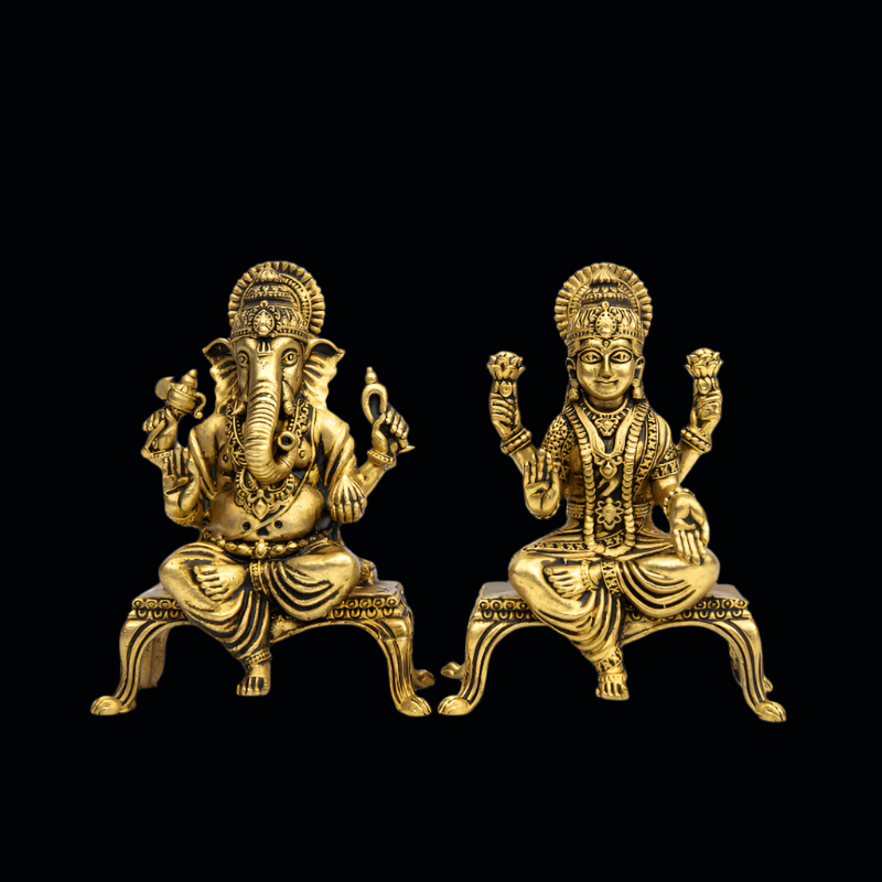 Elite Brass Lakshmi Ganesha on Chowki Large Size – Perfect for Pooja Room