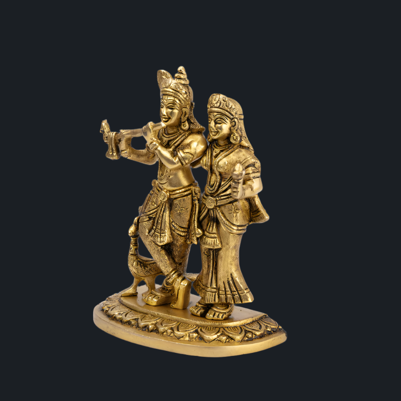 Handcrafted Brass Radha Krishna with Special Design Base – Eternal Love Sculpture