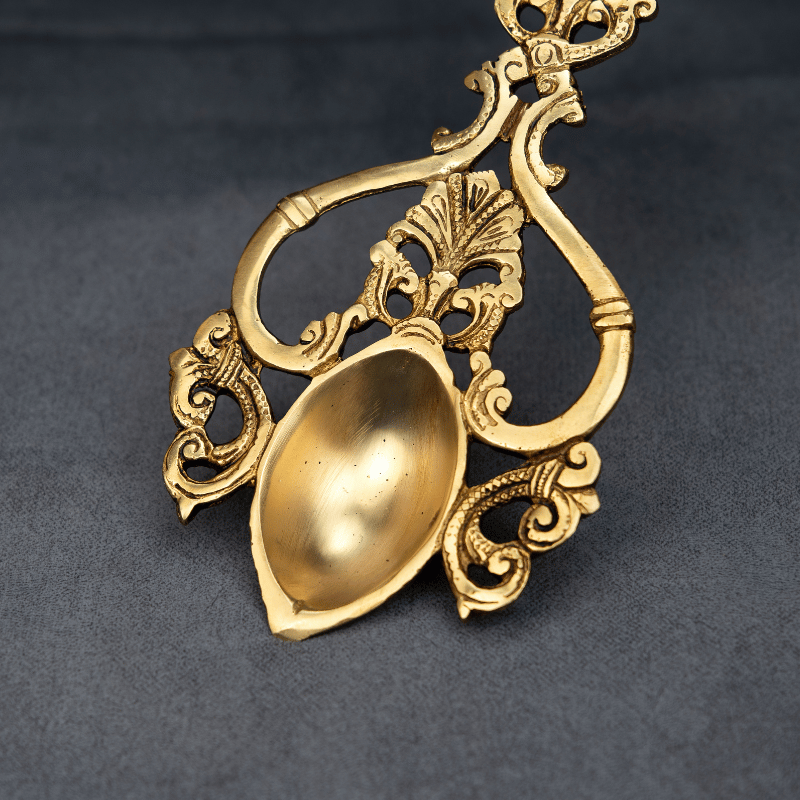Handcrafted Brass Spoon Diya with Decorative Handle – Ideal for Pooja and Home Lighting