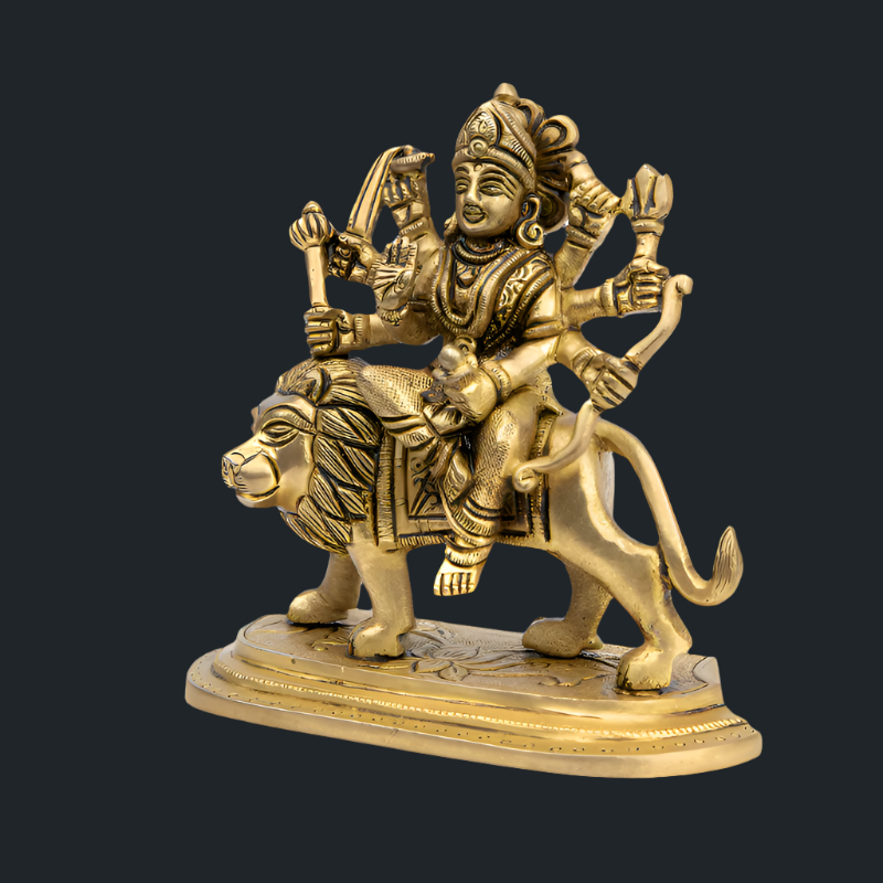 Handcrafted Brass Durga Maa on Lion – Powerful Goddess Durga Statue
