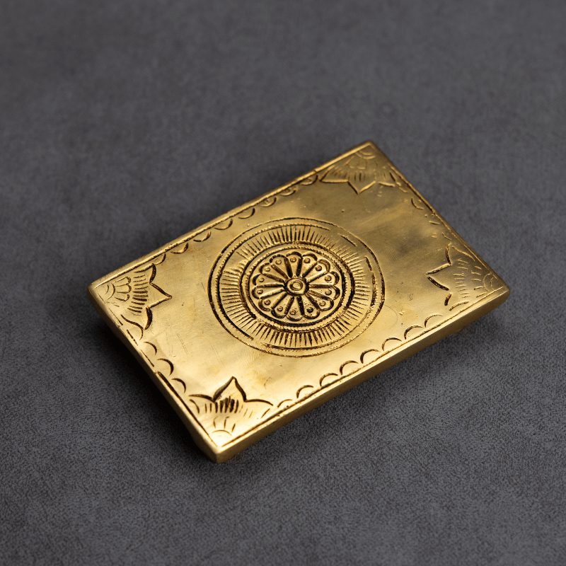 Handcrafted Brass Pooja Chowki Small Size Chakra Design – Decorative Platform for Pooja Ceremonies