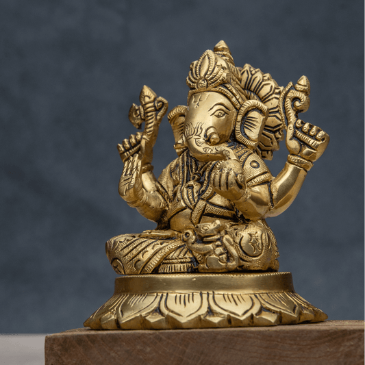 Handcrafted Brass Ganesha on Semi Lotus Base – Lord Ganesha for Good Fortune
