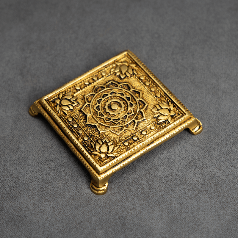Handcrafted Brass Pooja Chowki with Mandala and Flower Design – Great for Pooja and Home Use