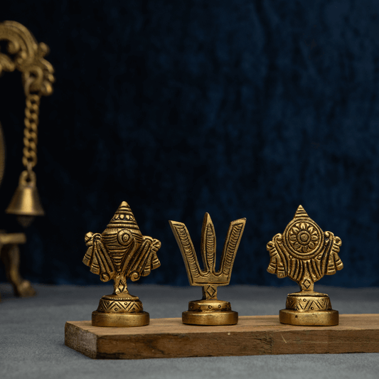Handcrafted Brass Shankh Chakra Tilak Set – Divine Symbols for Pooja