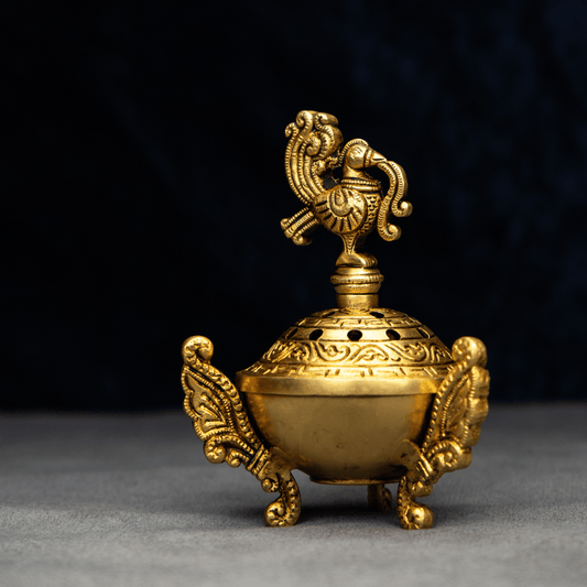 Handcrafted Brass Bird Dhoopdani – Traditional Incense Holder with Bird on Top