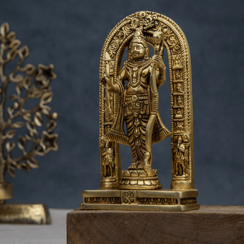 Handcrafted Brass Ram Lala Standing with Dhanush – Infant Ram Idol for Pooja