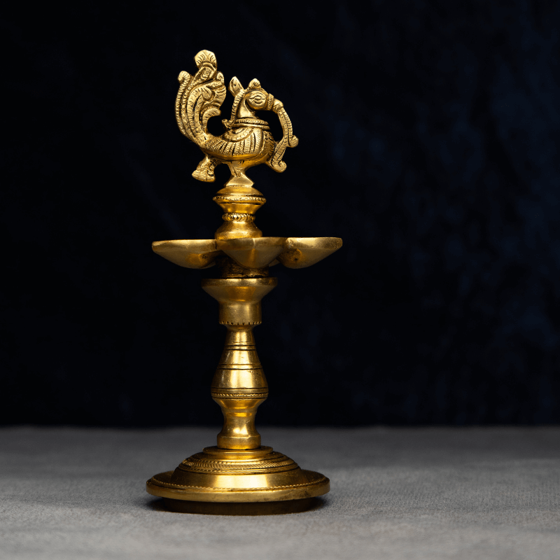 Handcrafted Brass Stylish Pooja Lamp with Multiple Diyas – Elegant Oil Lamp for Pooja