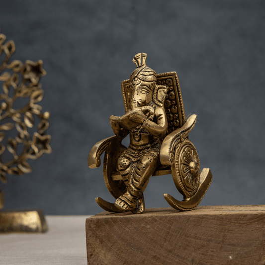 Handcrafted Brass Ganesha on Rocking Chair Reading a Book – Seated Ganesha Idol