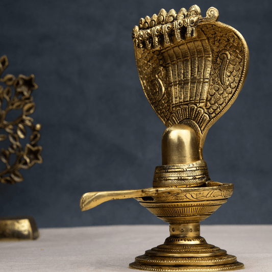 Handcrafted Brass Shivling with Naag – Sacred Shiva Idol with Snake