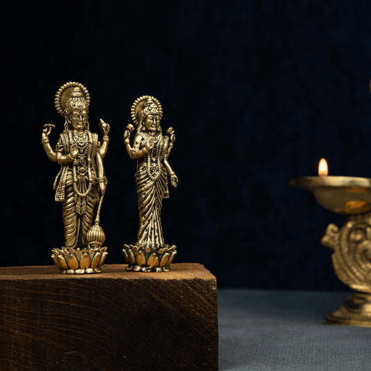 Elite Brass Vishnu Lakshmi Standing Idol – Divine Blessings for Home