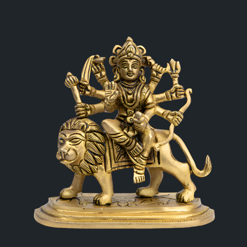 Handcrafted Brass Durga Maa on Lion – Powerful Goddess Durga Statue