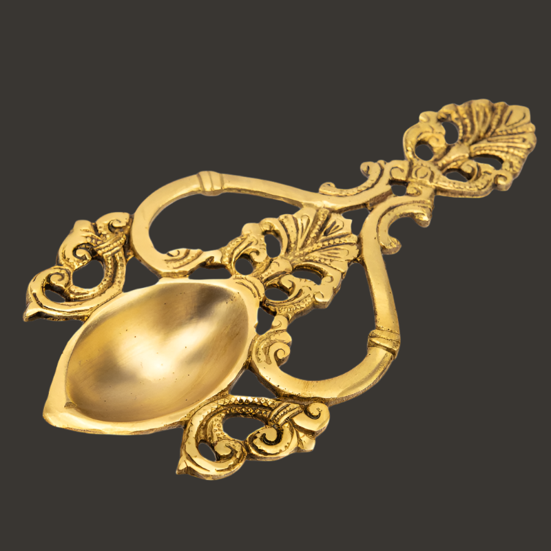 Handcrafted Brass Spoon Diya with Decorative Handle – Ideal for Pooja and Home Lighting
