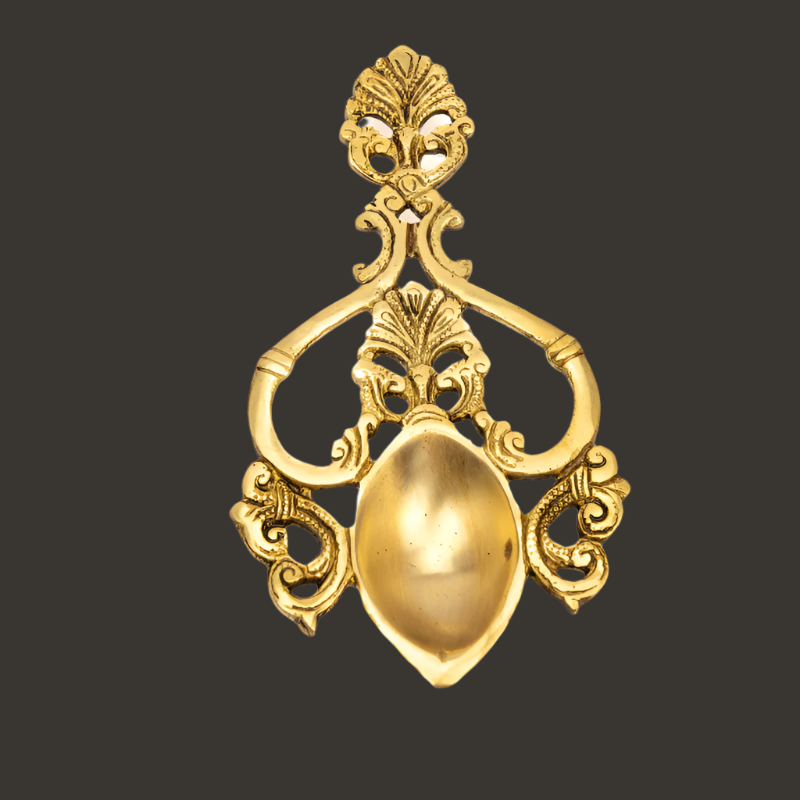 Handcrafted Brass Spoon Diya with Decorative Handle – Ideal for Pooja and Home Lighting