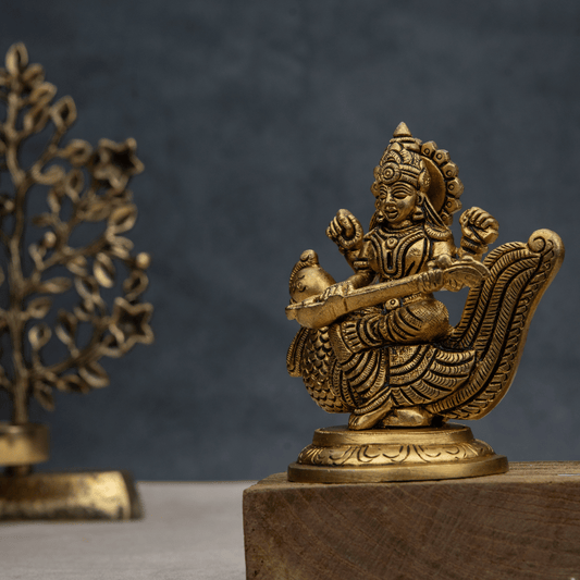 Handcrafted Brass Saraswati Maa on Swan – Goddess of Knowledge Idol