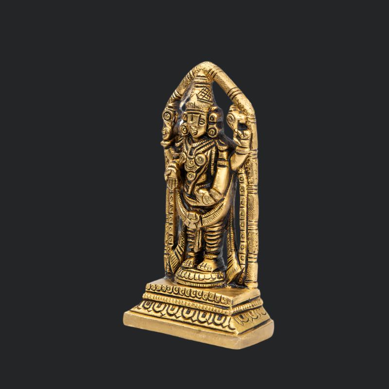 Handcrafted Brass Balaji on Stand with Rear Frame – Lord Venkateswara Sculpture