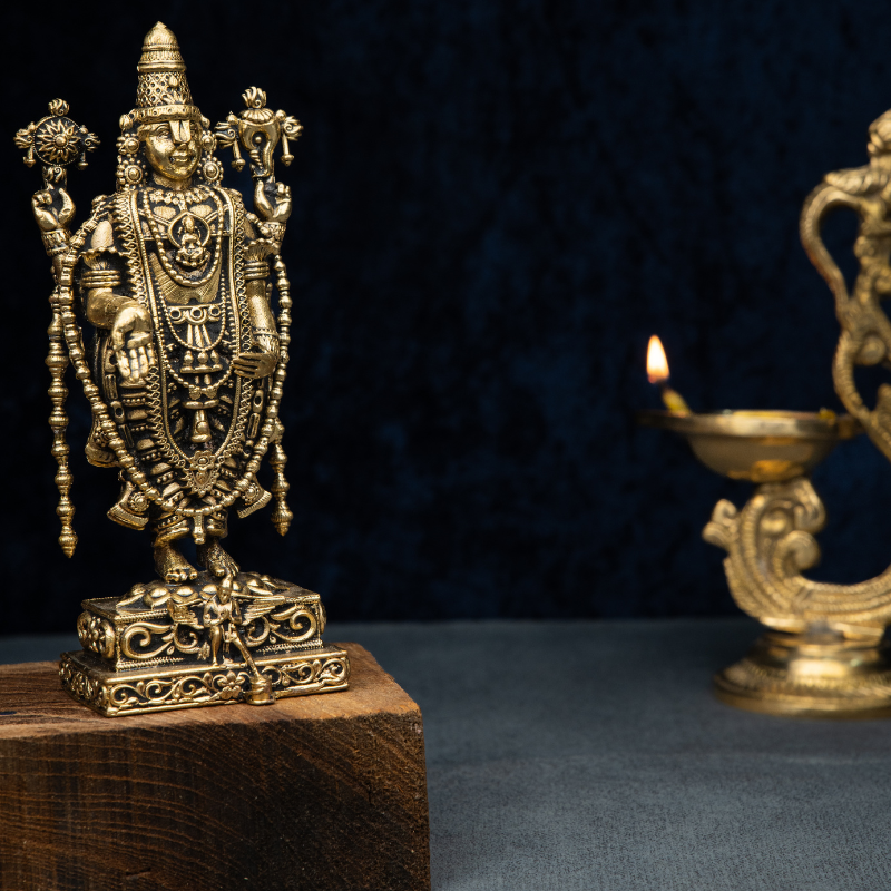 Elite Brass Balaji Standing Idol Loaded with Ornaments – Lord Venkateshwara Statue for Devotees